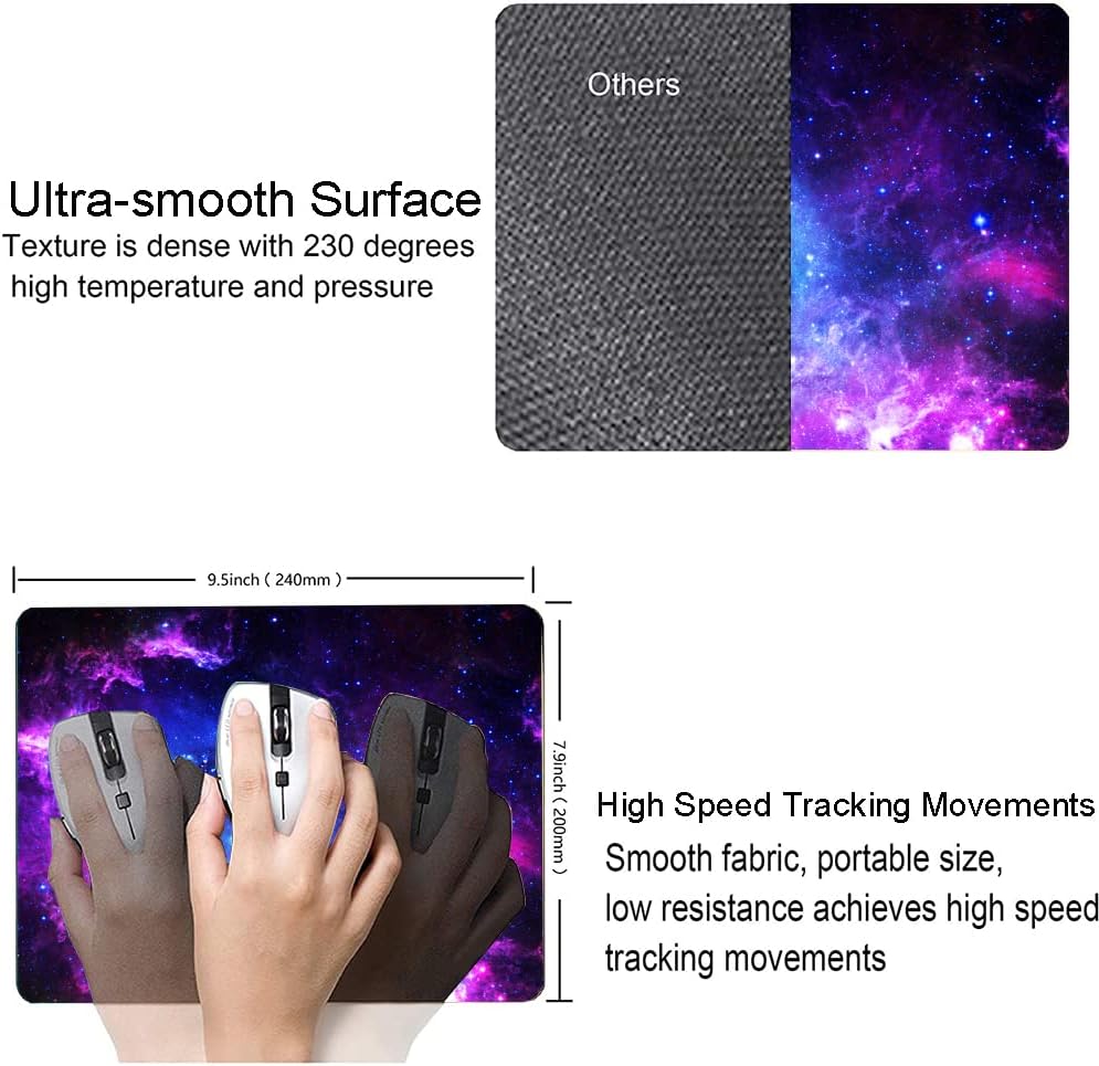 Mouse Pad, Square Anti-Slip Rubber Mousepad for Gaming Office Laptop Computer PC Men Women Kids, Cute Custom Pattern, Cool Galaxy Nebula