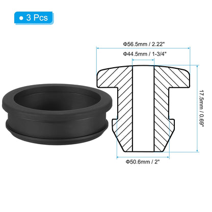 PATIKIL 50.6mm / 2 Inch Drill Hole,1-3/4 Inch ID Rubber Grommets, 3Pcs Top Hat Grommet for Wiring Eyelet Ring Gasket Automotive Firewall Cable Hole Plugs Wires Protection, Black