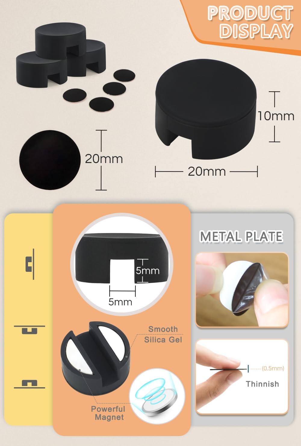 Maveek 5 Pcs Magnetic Cord Holder Cable Management, Strong Cable Clips Magnets Metal Plate, Adhesive Wire Organizers for Nightstand Desktop Wall Kitchen USB LAN (Black)