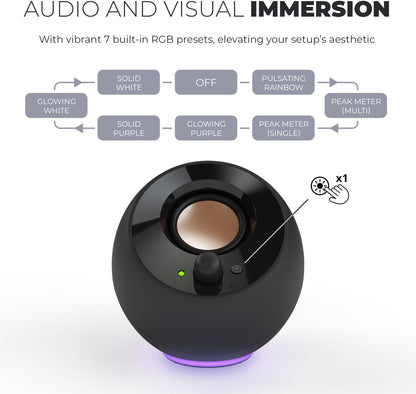 Creative Pebble SE Minimalist 2.0 USB-C Powered PC Speakers with RGB Lighting, 3.5 mm AUX-in, Up to 4.4W RMS Power for Computers and Laptops (White)