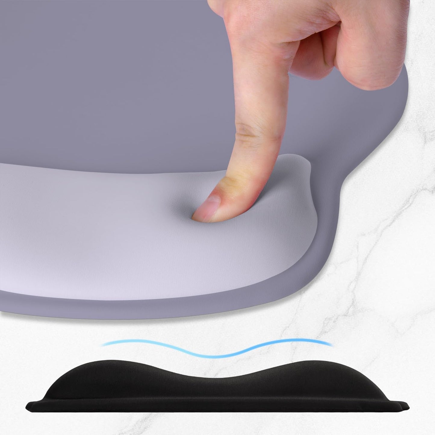 ITNRSIIET Ergonomic Mouse Pad with Wider Memory Foam Wrist Rest +17%, Curved Cushion Reduces Pressure 20%, Pain Relief, Non-Slip, Smooth, Cute Color Desk Accessory, 9.85 x 9 inch, Mist Gray