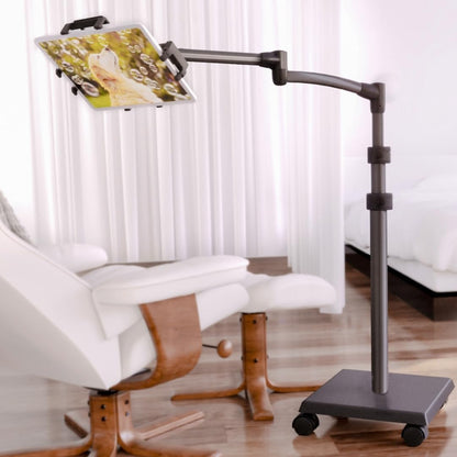 Levo G2 Deluxe Tablet Floor Stand with 5-Axis Arm for iPad, Kindle, Samsung, Universal Fit Adjustable Height 30-56 Inches Hands-Free Use in Bed, Sofa, Office Gunmetal Grey