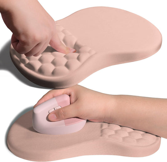 Ergonomic Joint Wrist Support Mouse Pad with Memory Foam Cushion Massage Bump, Carpal Tunnel Pain Relief Mousepad Slope Design for Wrist Rest, 11.8x7.9 in, Rose Pink