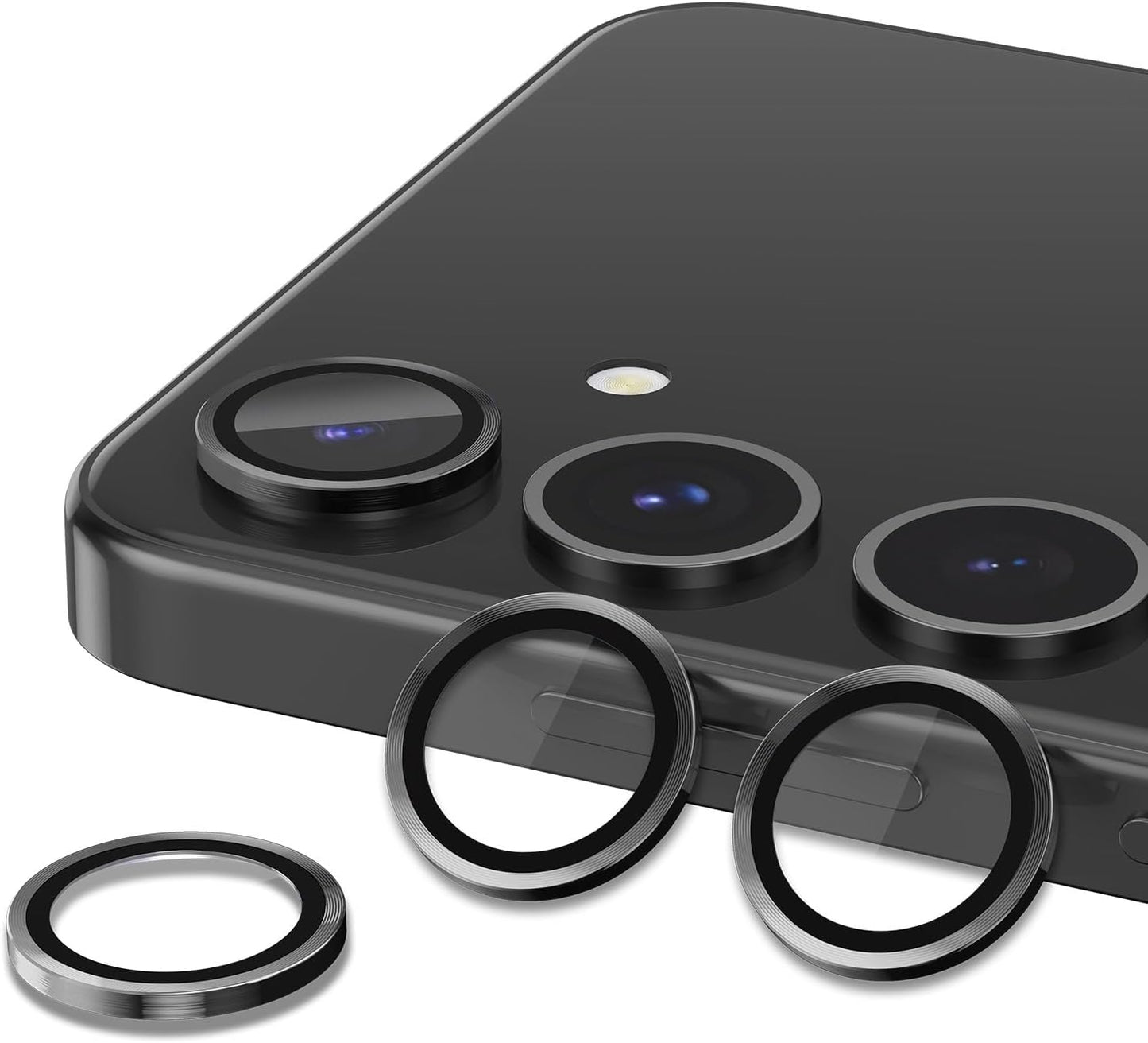 for Samsung Galaxy S24 Plus Camera Lens Protector, Individual Metal Ring Tempered Glass Lens Cover, [Strong Adsorption] Scratch Resistant Ultra-Thin HD Clear Lens Cover, 1 Set-Black