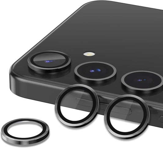 for Samsung Galaxy S24 Plus Camera Lens Protector, Individual Metal Ring Tempered Glass Lens Cover, [Strong Adsorption] Scratch Resistant Ultra-Thin HD Clear Lens Cover, 1 Set-Black