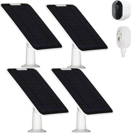 Solar Panel Charger Compatible with Arlo Pro 3/Pro 4/Pro 5S/Ultra/Ultra 2/Go 2 Continuous Power Supply IP65 Weatherproof with 9.8ft Charging Cable and Adjustable Wall Mount 4 Pack