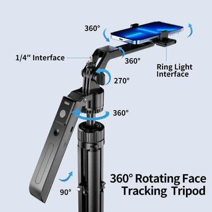 70.9" Auto Face Tracking Tripod 360° Rotation with Lights, Motion Sensor Phone Tripod Stand Selfie Stick with Remote, Face Body Gesture Control Phone Camera Holder for Vlog/Live Stream/Video Recording