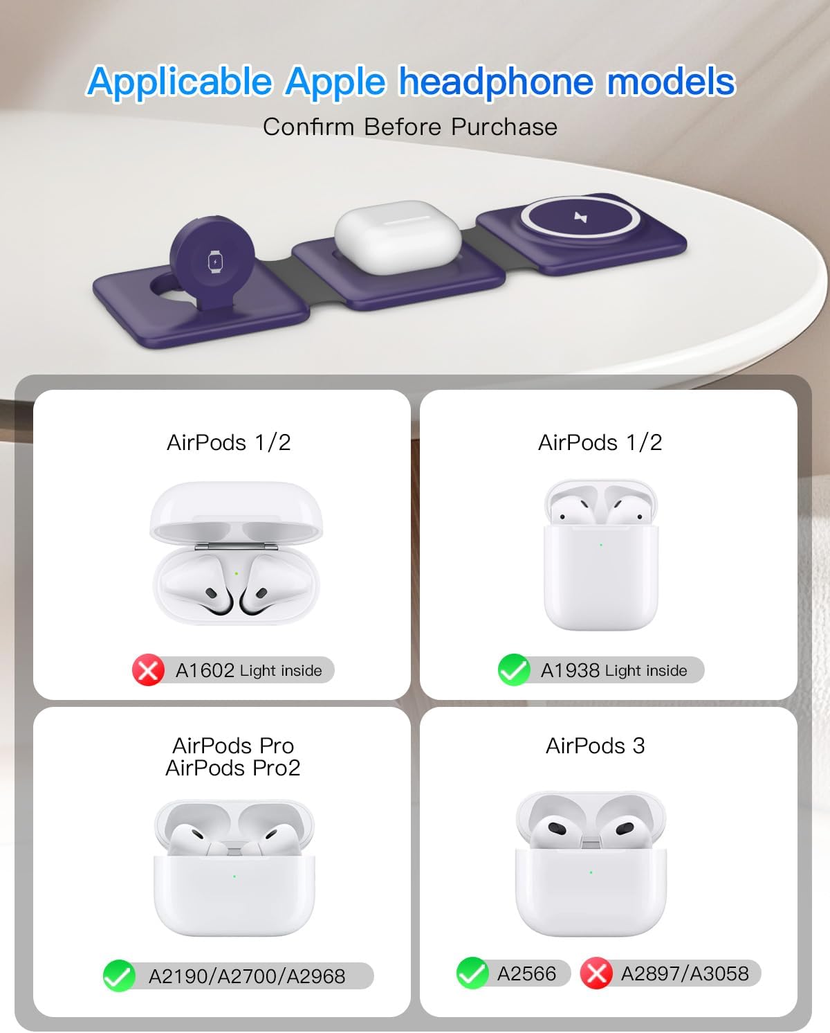 Charging Station for Mag Safe Apple - 3 in 1 Magnetic Foldable Wireless Charger Pad - Travel Charging Mat for iPhone 16 15 14 13 12 Pro Max Plus Watch & Airpods