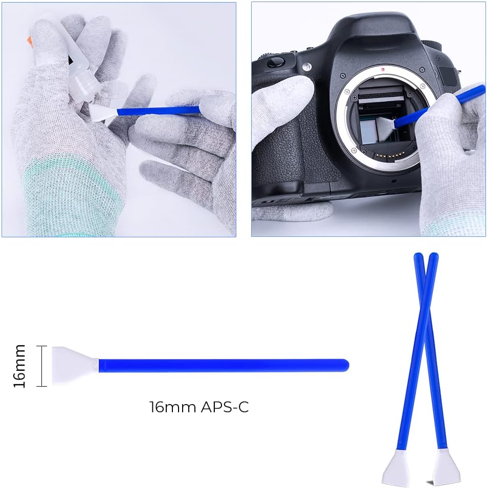 K&F Concept APS-C Sensor Cleaning Kit - 16pcs Swabs, 20ml Cleaner & Gloves, Camera Lens Cleaning Kit for CMOS & CCD Sensors