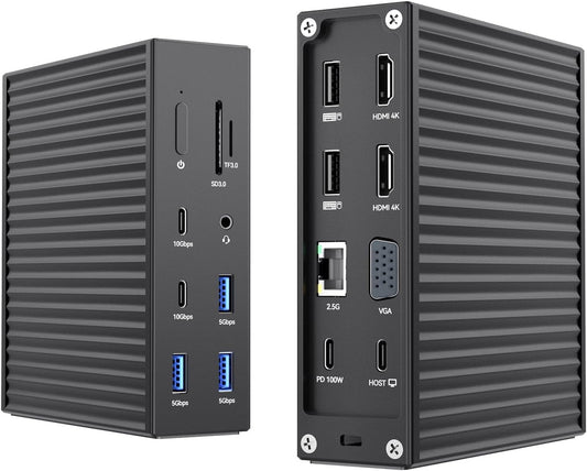 ACASIS USB C Docking Station Dual Monitor,16-in-1 Laptpop Docking Station with 2* HDMI,VGA,2.5G Ethernet,SD/TF,10Gbps USB-C 3.1,3.5mm Audio,PD100W,USBC Hub for MacBook/Dell/Lenovo/HP/ThinkPad (Black)