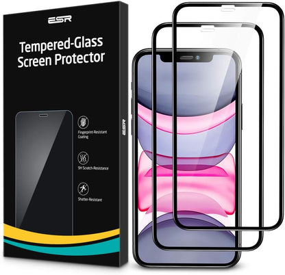 ESR Full-Coverage Tempered-Glass Compatible for iPhone 11 Screen Protector/iPhone XR Screen Protector [2-Pack] [Easy Installation Frame] [3D Curved Edges] for iPhone 11, iPhone XR