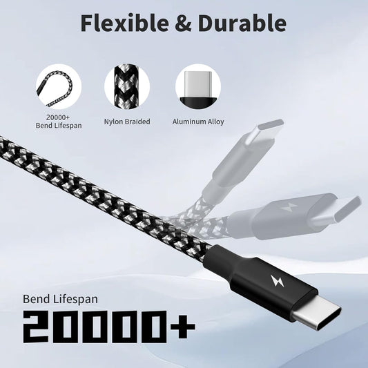 USB C Splitter Multi Charging Cable 2Pack, Dual Type C Charger Cord,4 in 1 Multiple Nylon Braided Cable with 4 Type-C Connectors Compatible with iPhone 15 Pro Max/Samsung Galaxy/Tablets/Google-5FT.