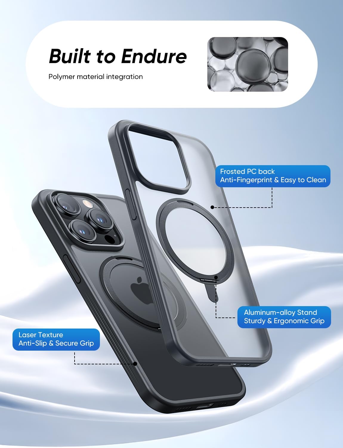 MAGIC JOHN 360° Rotatable Magnetic Invisible Stand for iPhone 14 Pro Max Case [Anti-Slip Grip] [Compatible with MagSafe] 16FT Shockproof for iPhone 14 Pro Max Case with Kickstand, Black