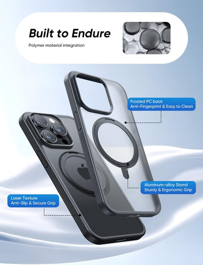 MAGIC JOHN 360° Rotatable Magnetic Invisible Stand for iPhone 14 Pro Max Case [Anti-Slip Grip] [Compatible with MagSafe] 16FT Shockproof for iPhone 14 Pro Max Case with Kickstand, Black