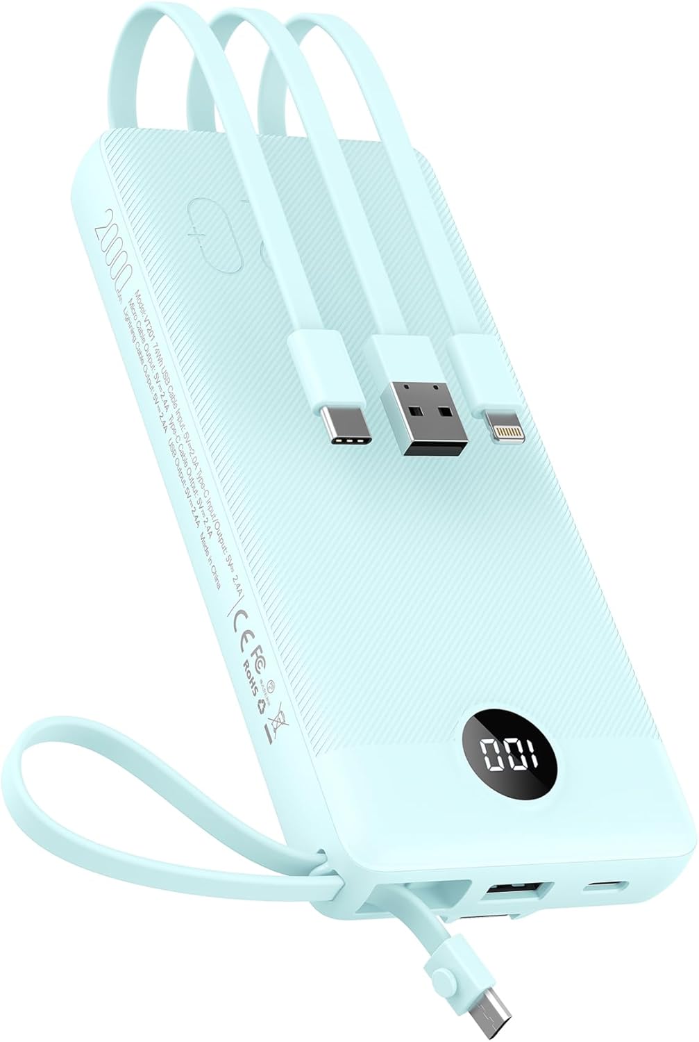 VEEKTOMX Portable Charger with Built-in Cables, 20000mAh Power Bank for iPhone, Fast Charging USB C Battery Pack, Travel Essentials Powerbank Compatible with iPhone, Samsung, Android, etc