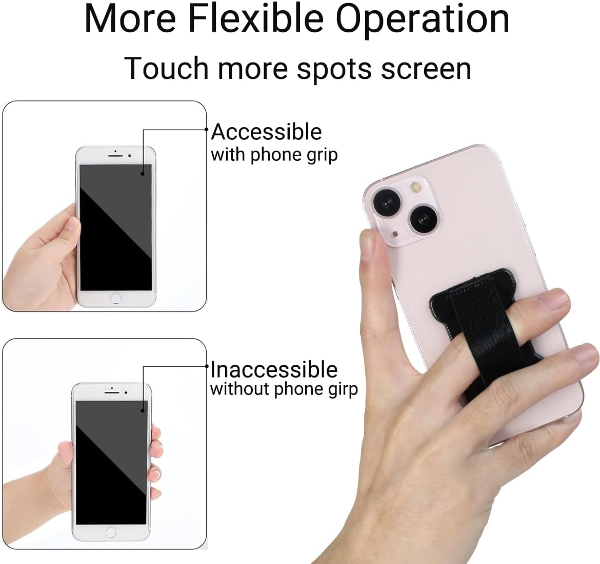 Phone Grip Finger Strap Holder, Phone Gripper for Back of Phone Grip Phone Finger Holder Suitable for iPhone Samsung and Most Smartphones - 2Pack(PU Black)