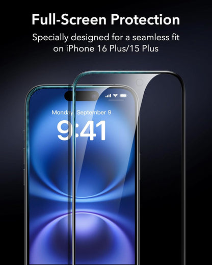 ESR 3 Pack for iPhone 16 Plus/iPhone 15 Plus Privacy Screen Protector, Anti-spy Tempered-Glass Privacy Screen Protector with Easy Installation Tool, Micro-Curved Edges, Case Friendly