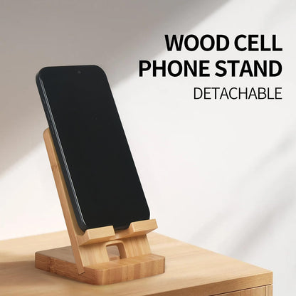 Wood Phone Stand, Desktop Wooden Phone Holder, Portable Office Phone Stand for Desk, Wood ipad Stand， Compatible with iPhone & All Cell Phones (Bamboo)