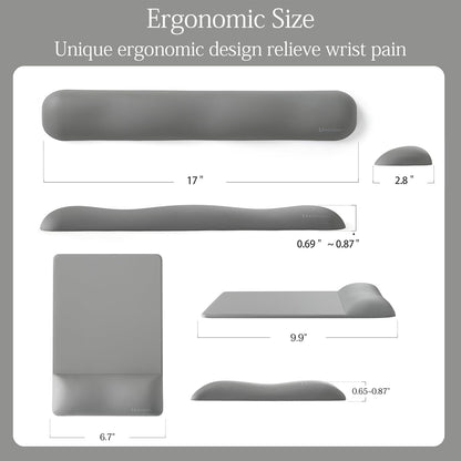 UnivoColors Design-Wave Set of Keyboad Wrist Rest & Mouce Pad,Artificial Sheepskin+Memory Foam+Ergonomic+Anti-Slip Gel, Resilience Support During Work and Gaming,Keyboard Accessory,Grey