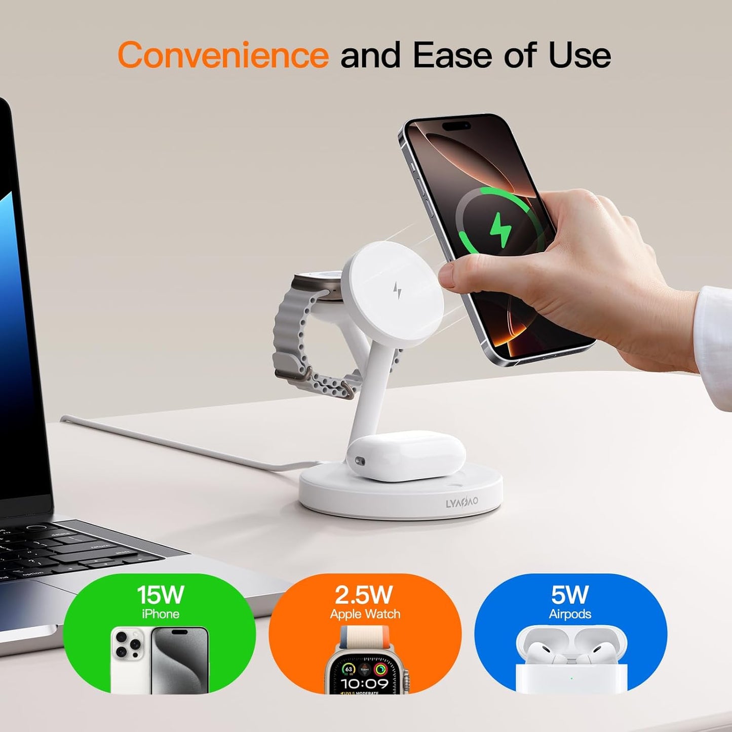2025 3 in 1 Charging Station for Apple iPhone AirPods Watch with Mag-Safe Charger Wireless Charger Stand for iPhone 16 15 14 13 12 Series AirPods iWatch Series - Gifts for Wife & Husband
