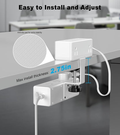 Dual Layer Desk Clamp Power Strip, 19 in 1 Desktop Edge Mount Surge Protector with 4 USB Ports(2 USB-C) & 15 AC Outlets, Ultra Thin Flat Plug & 15FT Power Cord for Office Home(ETL Listed)