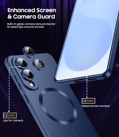 Magnetic for Samsung Galaxy S25 Edge Case [Compatible with MagSafe][Built-in Camera Lens Protector] Slim Soft Silicone Bumper Shockproof Metallic Luster Phone Case (Blue)