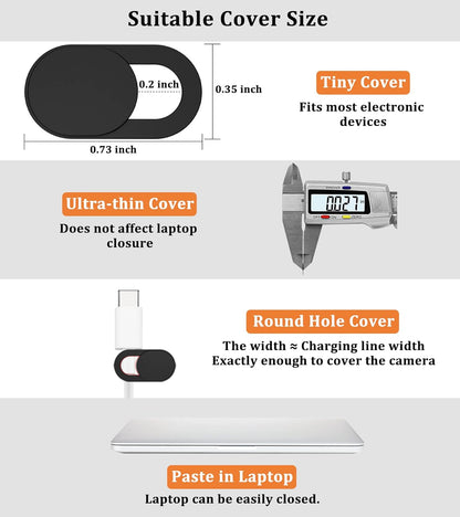 Webcam Cover, 0.03in Ultra Thin Slide Web Camera Covers for Laptop Computer Smartphone Mac iMac MacBook, Sliding Blocker Cover Protect Your Privacy Security (9*Black)