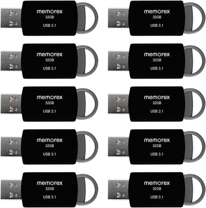 32GB Memorex USB 3.1 Flash Drive – Transfer Speeds Up to 10x Faster Than USB 2.0, Latest USB 3.1 Gen 1 Technology, Lightweight Design, for Daily File Management, Type-A Connector, 10-Pack