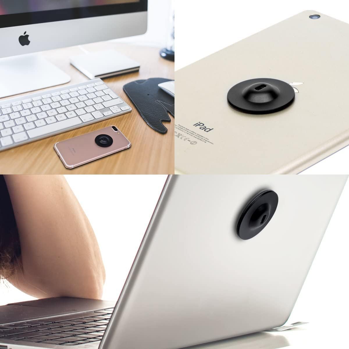 I3C Anchor Plate Adhesive Security Plate, Laptop Lock Plate with Slot, Universal Lock Plate for Laptop, Monitor, Smart Phone, Tablet, Other Electronic Products (Black 4pcs)