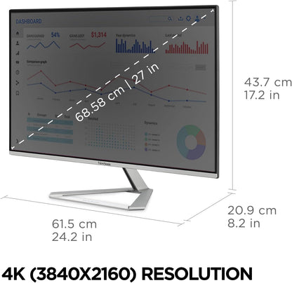 ViewSonic VX2776-4K-MHDU 27 Inch 4K UHD IPS Monitor, 65W USB C, HDR10 Content Support, Thin Bezels, HDMI and DisplayPort