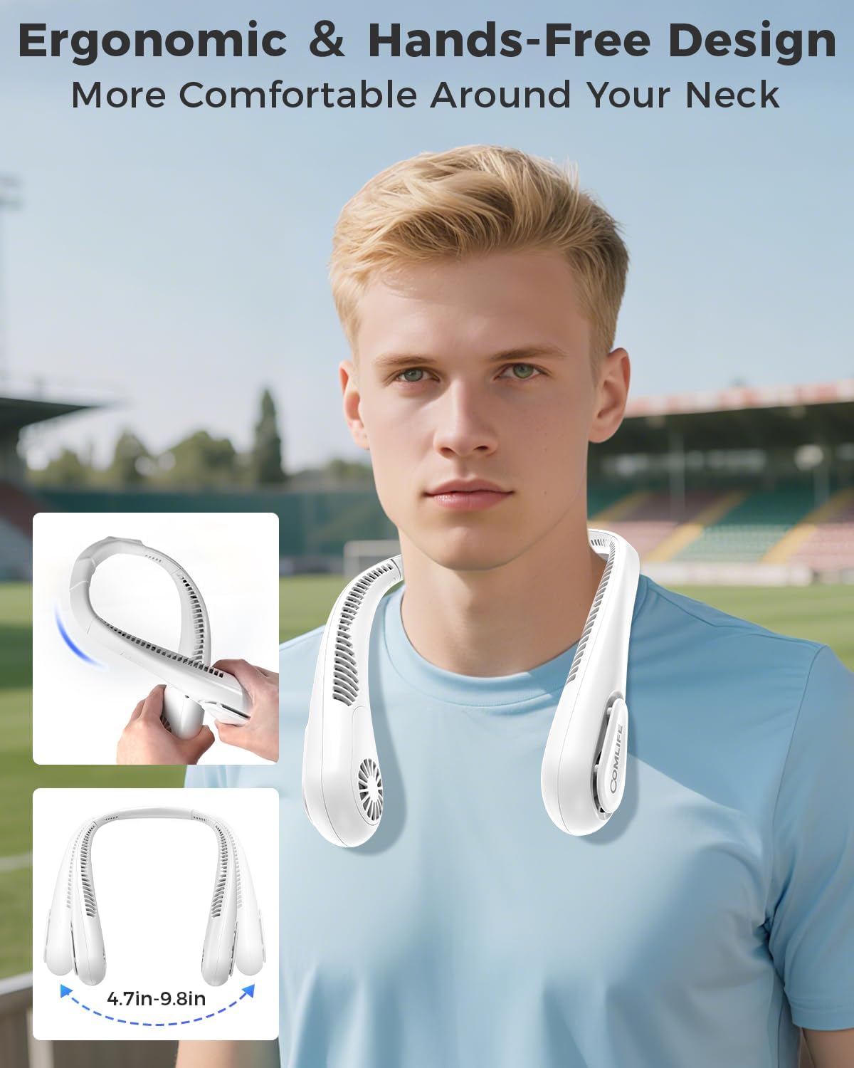 Portable Bladeless Neck Fan, 5000mAh Rechargeable Battery, 3 Speeds, Workout Essential, 360°Airflow, Twistable, Personal Wearable Neck Fan for Sports Outdoor Indoor, Gifts for Man Woman Family