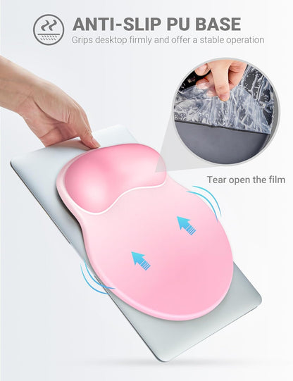 Ergonomic Mouse Pad Wrist Support, Comfortable Mouse Pad Wrist Rest, Relieve Wrist Pain Gel Mouse pad, Non-Slip Rubber Base Mousepad for Laptop, Computer(Gradient Baby Pink)
