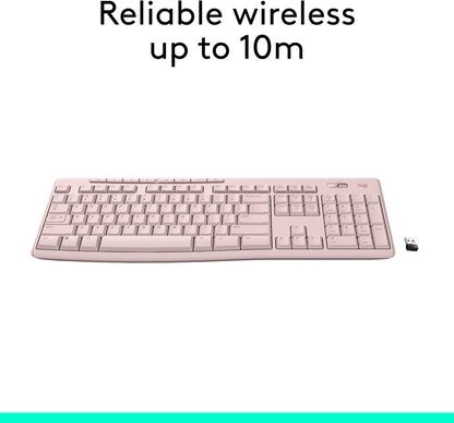Logitech K270 Wireless Keyboard for Windows, 2.4 GHz Wireless, Full-Size, Number Pad, 8 Multimedia Keys, 2-Year Battery Life, Compatible with PC, Laptop - Rose