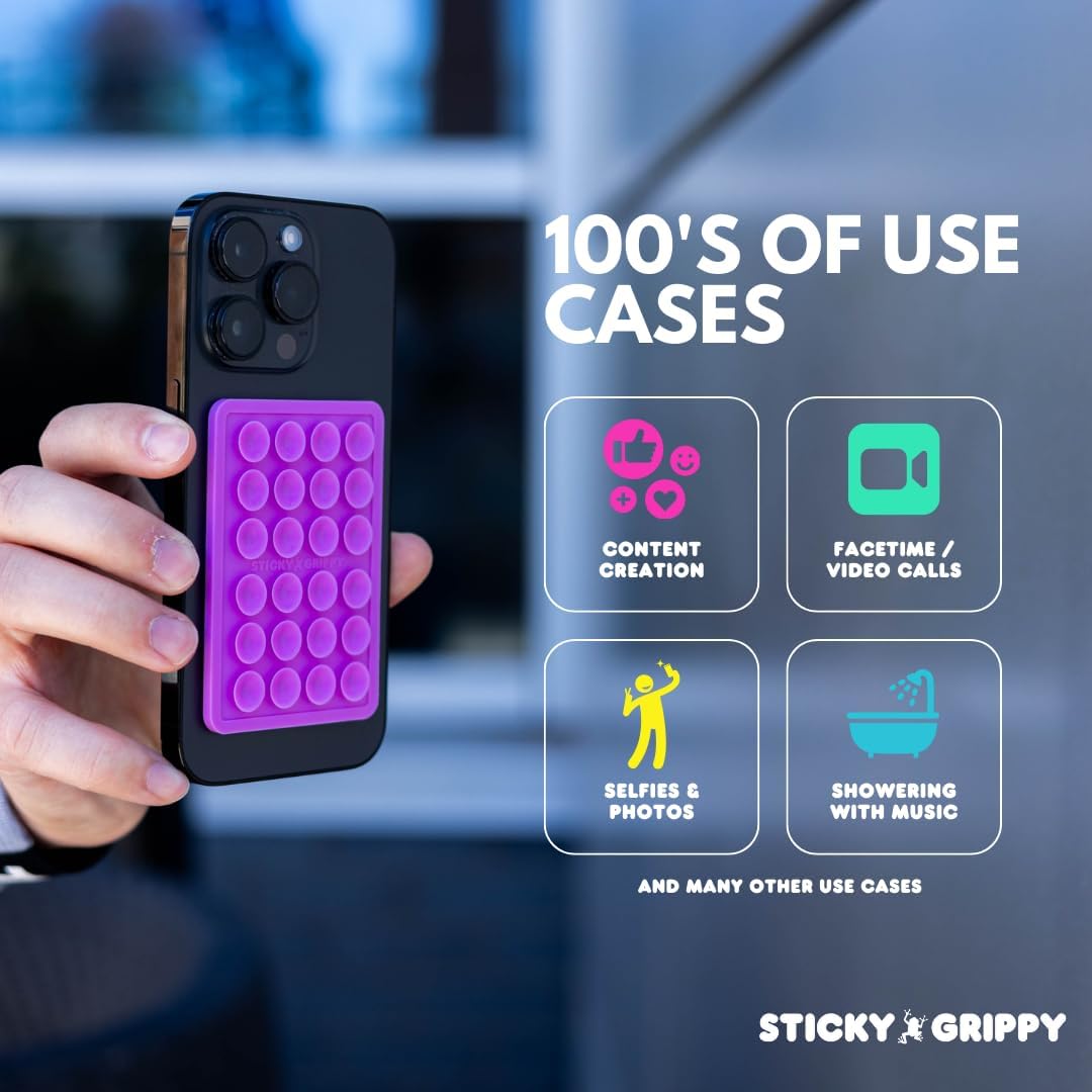 Suction Phone Case Mount, Sillicon Adhesive Phone Accessory for iPhone and Android, Hands-Free Fidget Toy Mirror Shower Phone Holder, Tiktok Videos and Selfies (Pink Glitter)