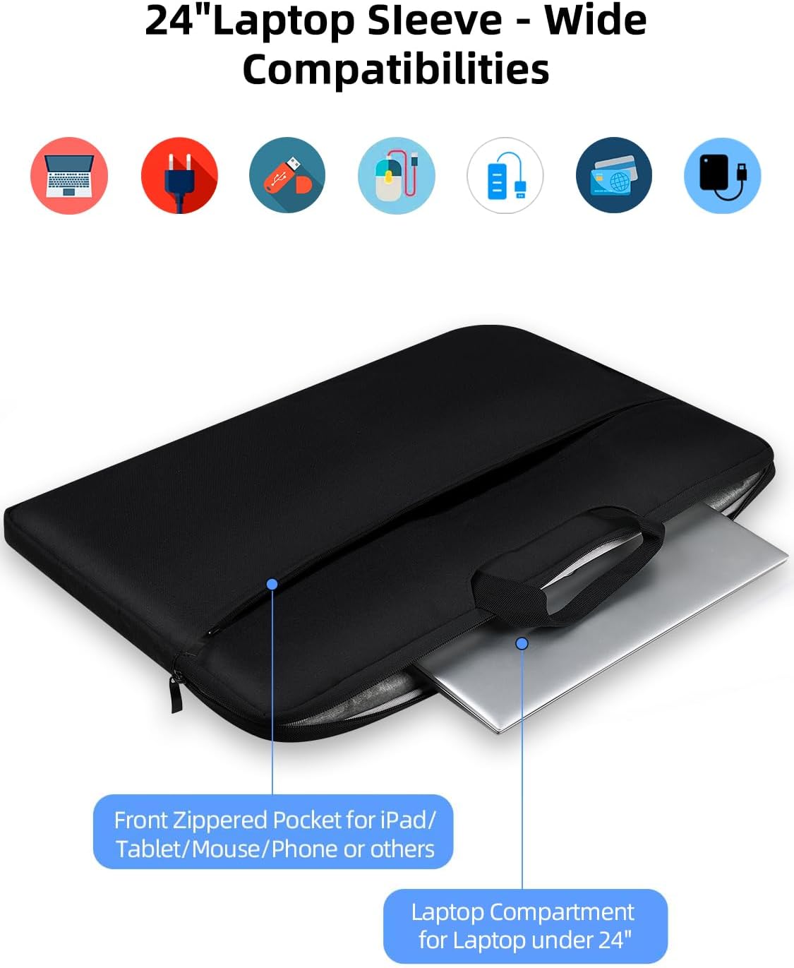 EVICIV Laptop Sleeve Case 24 inch, 360° Protective Laptop Carrying Case Computer Cover Bag with Handle for 23-24.5 inch Desktop, Portable Monitor, Notebook, Large Travel Briefcase Handbags(Black)