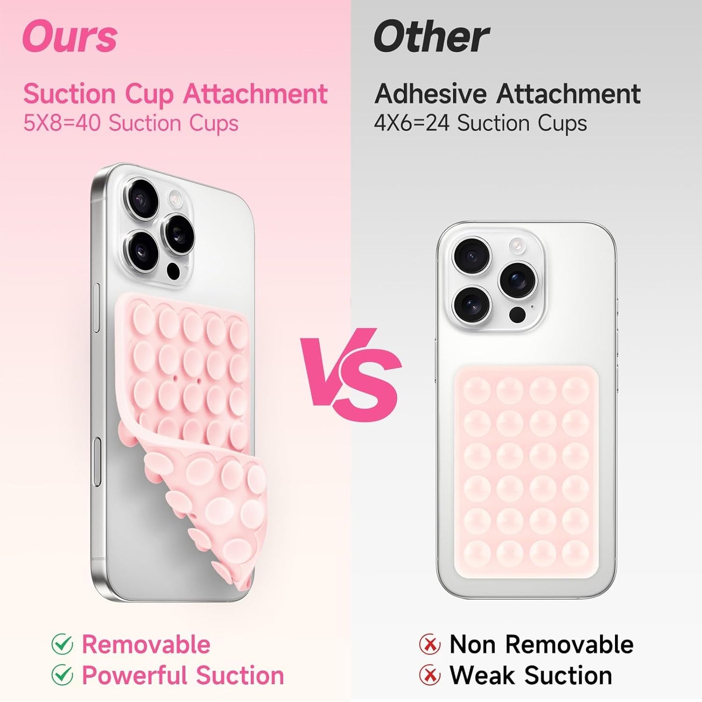 Silicone Suction Cup Phone Case Mount Double Sided, Phone Accessories Hands-Free Strong Grip Holder for Selfies and Videos, Silicon Phone Stand for iPhone and Android Dark Pink