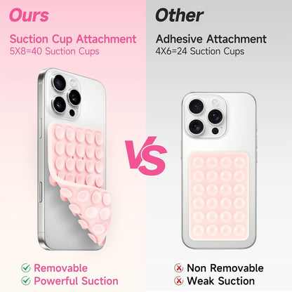 Silicone Suction Cup Phone Case Mount Double Sided, Phone Accessories Hands-Free Strong Grip Holder for Selfies and Videos, Silicon Phone Stand for iPhone and Android Pink