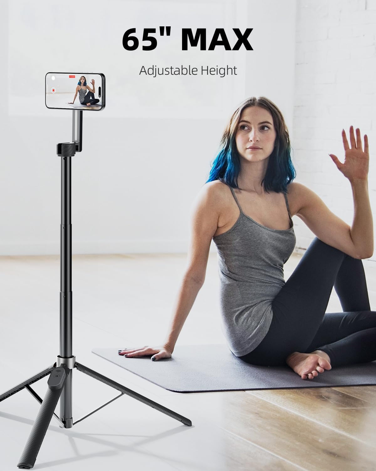 TODI 65" Magnetic Tripod for iPhone with Remote, Selfie Stick for iPhone Magsafe, Cell Phone Tripod Stand for Recording, Travel Tripod Compatible with 16/15/14/13/12 Series (Black Silver)
