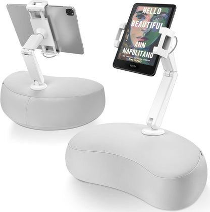 AboveTEK Tablet Pillow Stand for Bed, Hands-Free 360° Adjustable iPad Pillow Holder for Lap Reading w/Soft Bean Bag, Ideal Gift for Mom, Fits 4.7" to 12.9" Tablet, Phone, Kindle - Gray