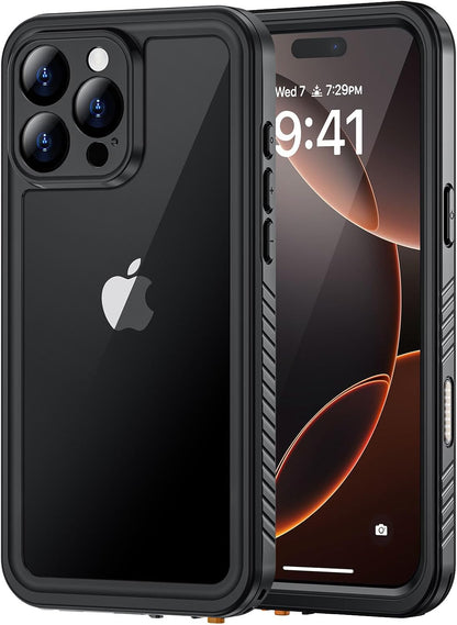 Lanhiem for iPhone 16 Pro Max Case, IP68 Waterproof Dustproof Shockproof Cases with Built-in Screen Protector, Full Body Heavy Duty Rugged Phone Cover for iPhone 16 Pro Max - 6.9 inch (Black/Clear)