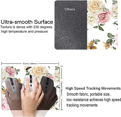 Mouse Pad, Vintage Roses Flower Floral Mouse Pad Rectangle Custom Designs, Waterproof Anti-Slip Rubber Mousepad Office Accessories Desk Decor Wireless Mouse Pads for Computers Laptop