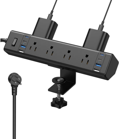 Desk Clamp Power Strip, 40W Total Fast Charging Station, Desk Edge Mount Power Strip, 8 USB Ports(4 USB C) & 8 AC Outlets, Fit 1.9" Tabletop Edge(6Ft 14AWG Cable)
