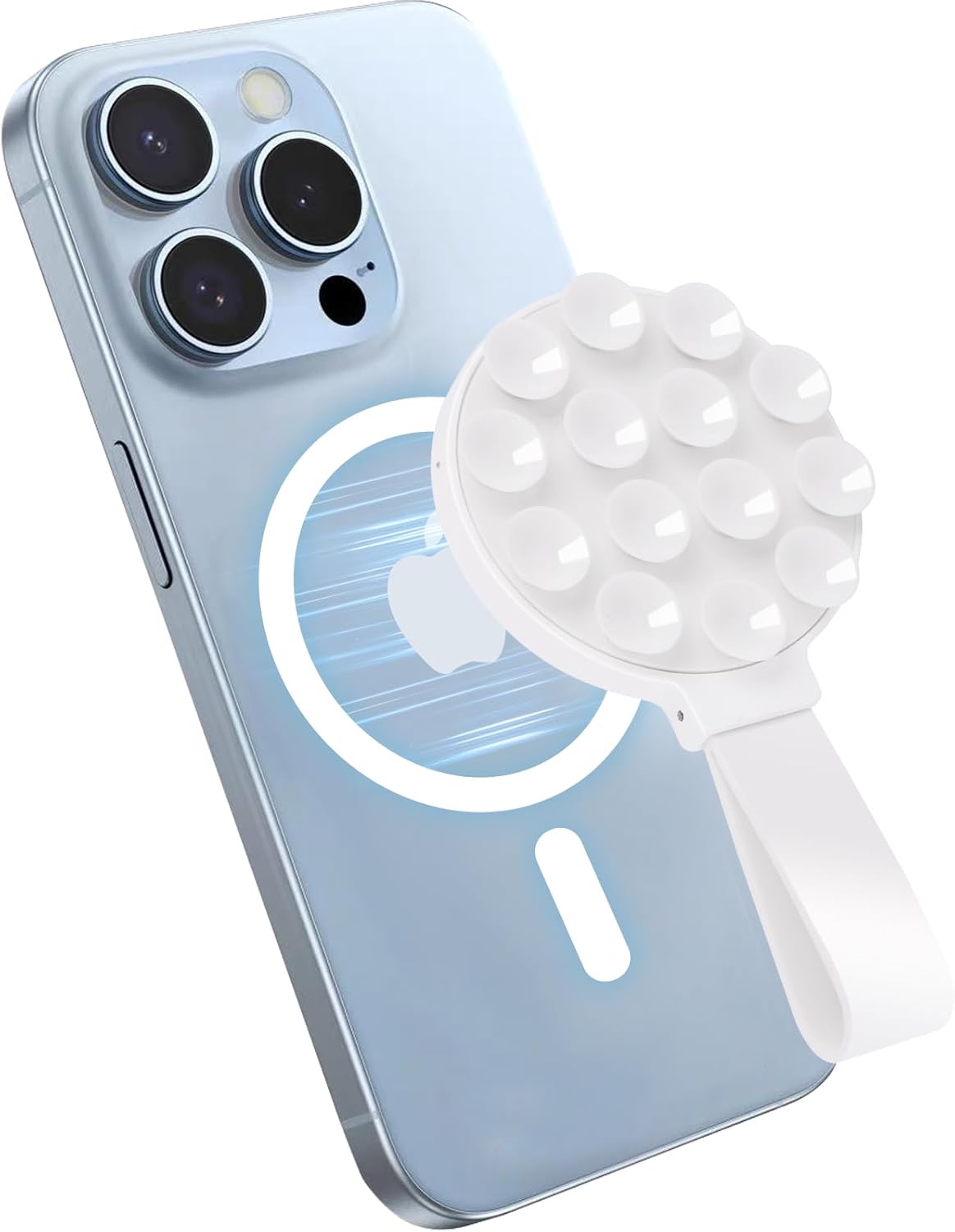 Magnetic Suction Phone Case Mount, Silicone Suction Cup Grip Stand for MagSafe Case, Hands-Free Phone Holder for iPhone 16/15/14 Pro Max, TikTok Videos, Selfies, Women Gift (Light Pink)911001A (White)