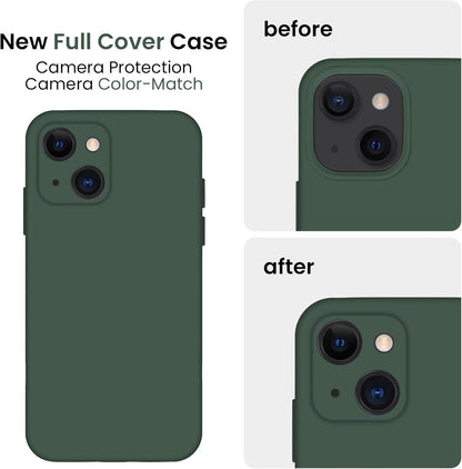 FireNova Designed for iPhone 13 Case, Silicone Upgraded [Camera Protection] Phone Case with [2 Screen Protectors], Soft Anti-Scratch Microfiber Lining Inside, 6.1 inch, Alpine Green