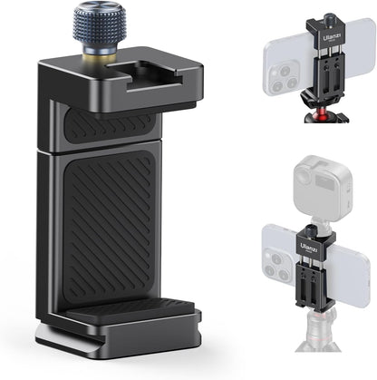 ULANZI MA33 Metal Phone Tripod Mount with Arca Port & 2 Cold Shoes, 360° Adjustable Smartphone Tripod Adapter Cell Phone Stand Holder Phone Clamp Suitable for iPhone 15 pro/14/13/12/Samsung