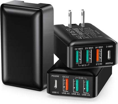 USB C Wall Charger 40W, Excgood 4Port USB Charging Block Flat Foladable Wall Plug PD+QC Power Adapter Multiports for iPhone 16 15 Pro Max 14 13 XR iPad Galaxy S24 S23 Watch Air-Pods -3Pack