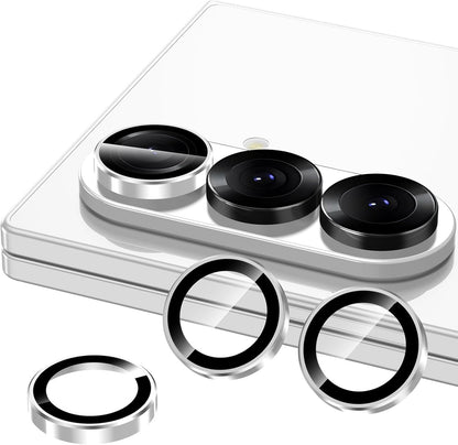 for Samsung Galaxy Z Fold 7 Camera Lens Protector, Individual Metal Ring Tempered Glass Lens Cover, [Strong Adsorption] Scratch Resistant Ultra-Thin HD Clear Lens Cover, 1 Set-Slivery Ring