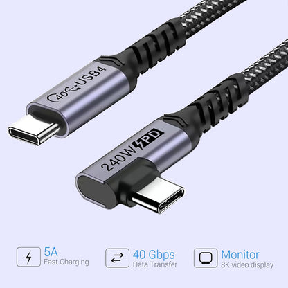 1FT USB 4 Cable Right Angle [2 Packs], 240W USB C Cable, 40Gbps High Speed Data Transfer with Single 8K or Dual 4K Display Video Dispaly Compatible with iPhone 16/16 Pro Max/16 Plus
