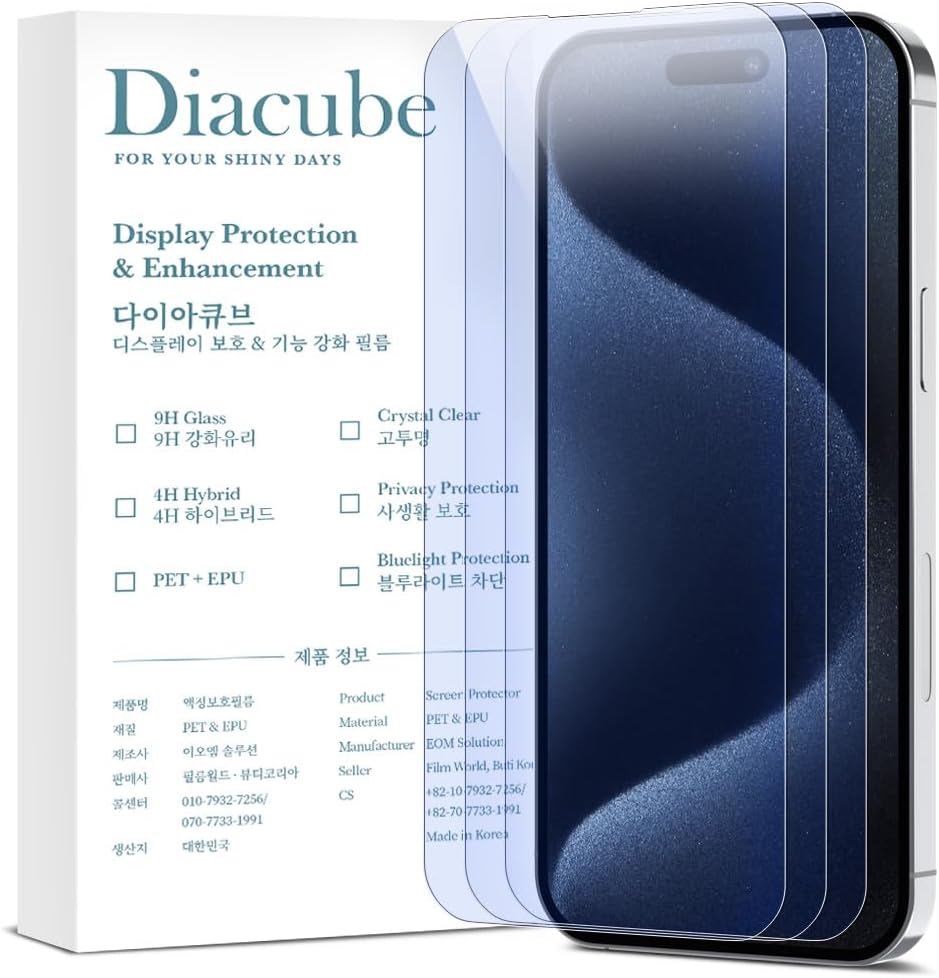 3-Pack Anti-Blue Light Matte Screen Protector For iPhone 15 Pro [Support Fingerprint Unlock] Anti-Glare, Anti-Fingerprint [Eye Protection] Bubble-Free Installation with Alignment Jig