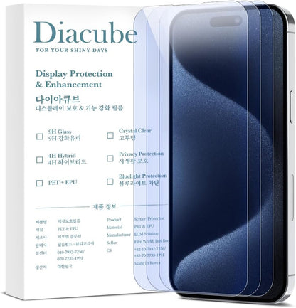 3-Pack Anti-Blue Light Matte Screen Protector For iPhone 15 Pro [Support Fingerprint Unlock] Anti-Glare, Anti-Fingerprint [Eye Protection] Bubble-Free Installation with Alignment Jig